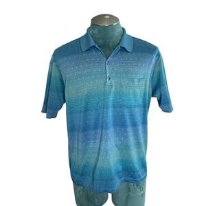 Vintage St Croix Men's Knit Golf Polo Shirt Blue Ombre Stripe 100% Cotton Size M